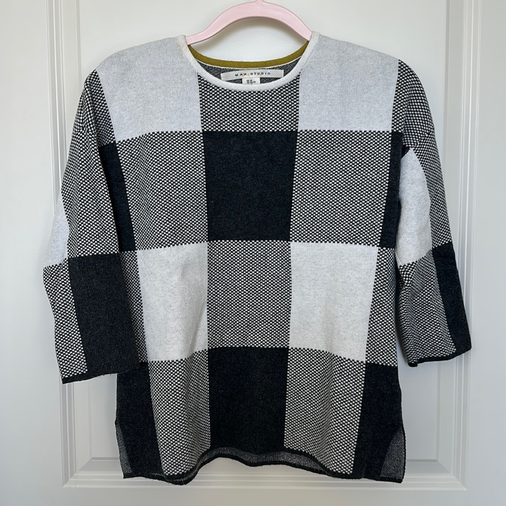 Max Studio, white & gray checked sweater, XS